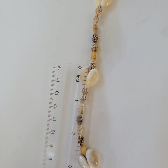 Beige Shell Bead Necklace with Natural Seashell Accents 32 Inch Beach Jewelry - Picture 8 of 10